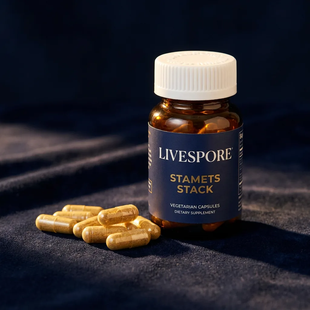 Stamets Stack microdosing capsules bottle with Livespore label